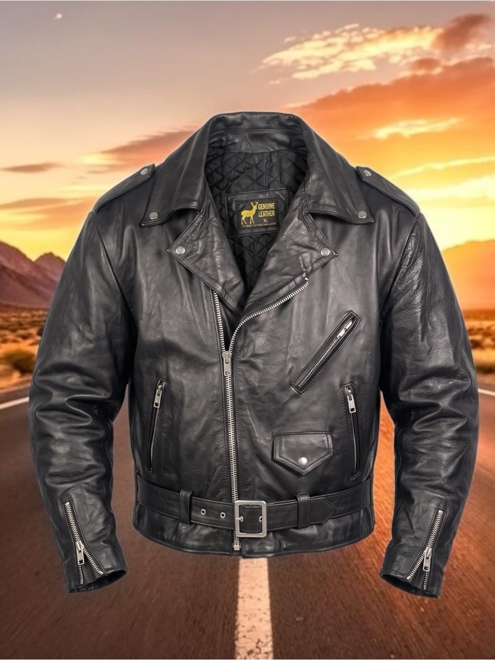 Black Biker Jacket - Classic Men's Motorcycle Coat
